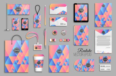 Kurumsal kimlik in gri arka plan üzerinde kümesi