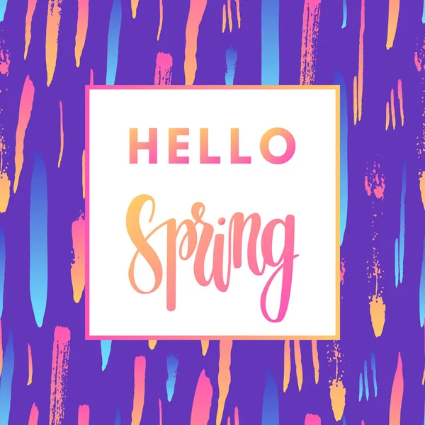 Lettering Hola Banner Primavera Sobre Fondo Vibrante — Vector de stock