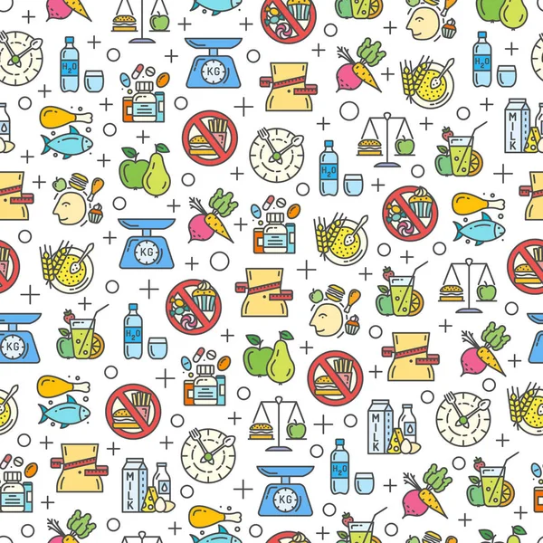 Healthy diet icons seamless pattern. — Stock Vector