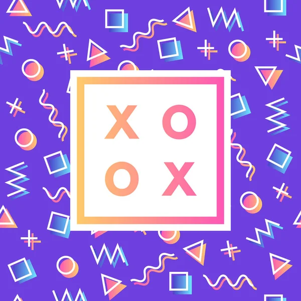Romantik Aşk Xoxo Logosunun Memphis Arka Plan Karede Vektör Çizim — Stok Vektör