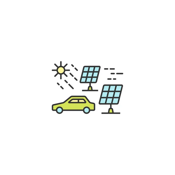 電気自動車のアイコンの概要 編集可能な Stroke オブジェクトの太陽エネルギーのベクトル イラスト デザイン 環境コンセプト — ストックベクタ