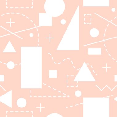 Beyaz geometrik şekiller ve kesik çizgilerle soyut arkaplan