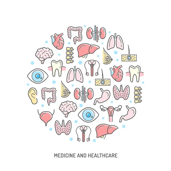 Плакат Концепции Медицины Здравоохранения Внутренними Органами Человека Цветные Векторные Иконки — стоковый вектор