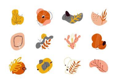 Soyut geometrik şekiller, minimalist akışkan organik elementler, pastel toprak renkleriyle çizilmiş çiçek çizgileri. Moda anlayışı, sosyal medya hikayeleri için poster şablonu. Vektör illüstrasyonu