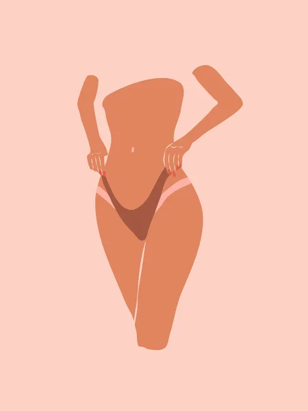 Femme Bikini Sexy Montre Bronzage Isolé Torse Féminin Culotte Bande — Image vectorielle