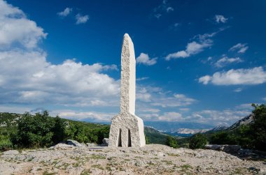 A harfi anıt Glagol alfabesinden Baska Valley Krk Island, Hırvatistan