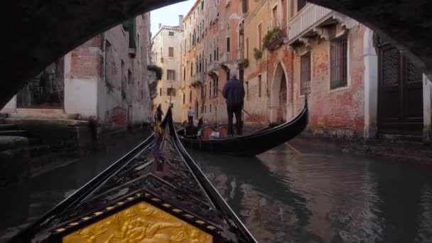 Venedig Italien 29 okt 2016: Gondola passerar på kanalen Venedig. — Stockvideo