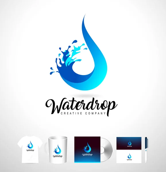 Water Drop Logo. Vector Water Drop Design met Splash. — Stockvector