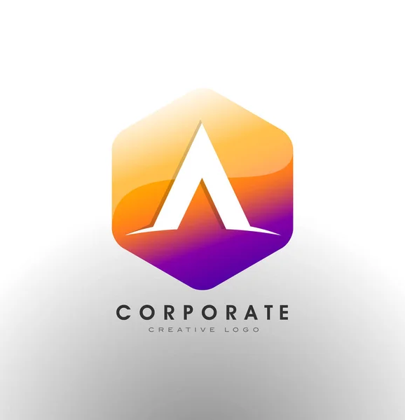 Carta A Logo. hexágono corporativo com letra A dentro . —  Vetores de Stock