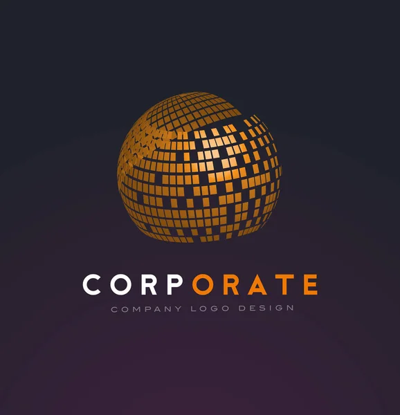 Logo de esfera corporativa con cuadrados rotos — Vector de stock