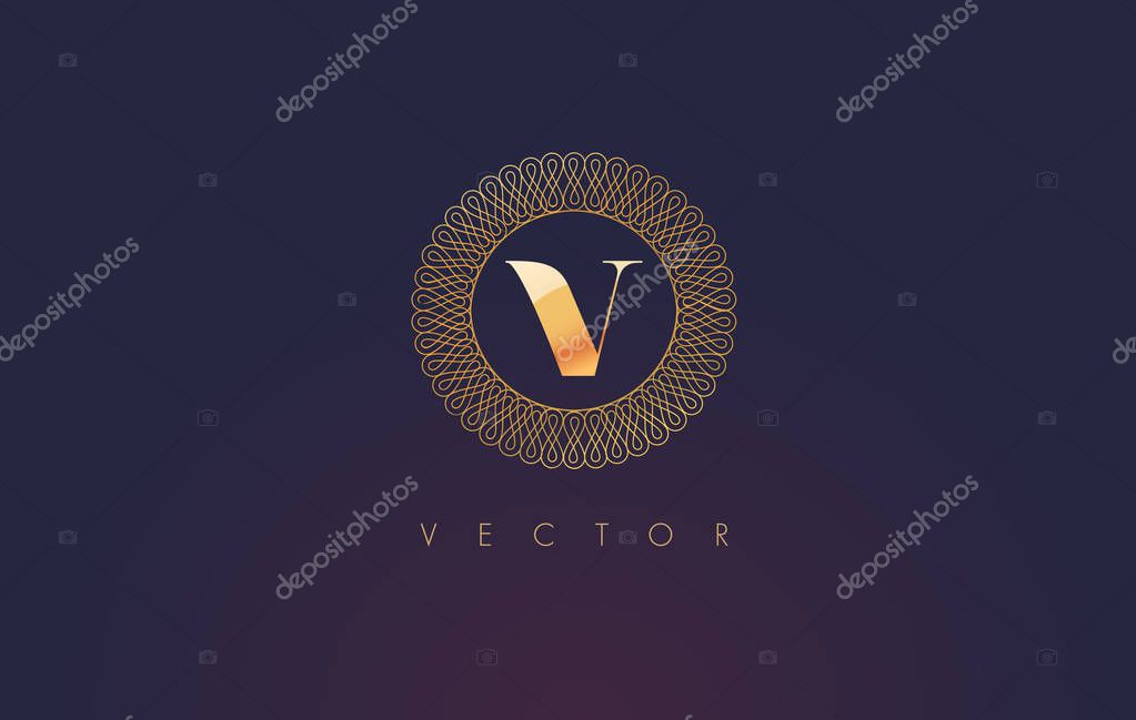 Circle V Logo. V Letter Circular Design Vector.Luxury Jewelry Gold Logo