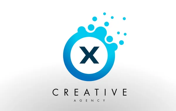 X Letter Logo. Blue Dots Bubble Design Vector — Stock Vector