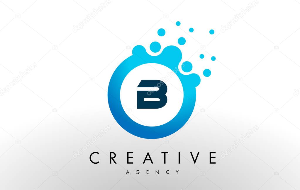 B Dots Letter Logo. Blue Bubble Design Vector Illustration.
