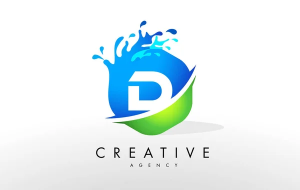 D Logo de lettre. Blue Green Splash Design vecteur — Image vectorielle