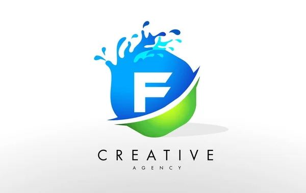 F Lettre Logo. Blue Green Splash Design vecteur — Image vectorielle