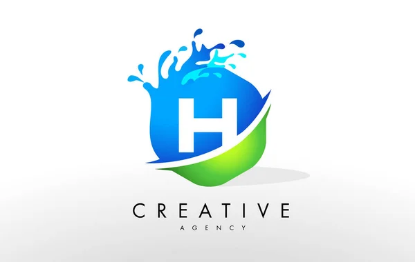 Logo de lettre H. Blue Green Splash Design vecteur — Image vectorielle