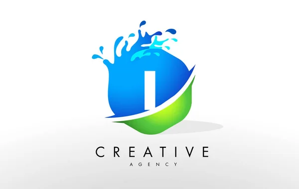 Logo de lettre I. Blue Green Splash Design vecteur — Image vectorielle