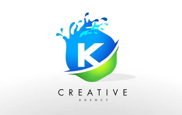 K Letter Logo. Blue Green Splash Design Vector — Stock Vector
