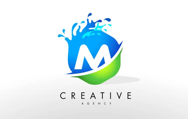 M Lettre Logo. Blue Green Splash Design vecteur — Image vectorielle