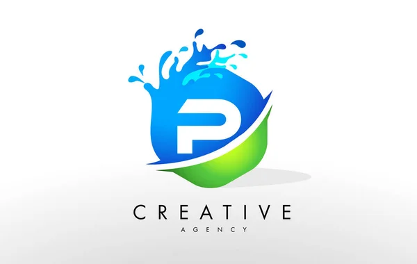 P Lettre Logo. Blue Green Splash Design vecteur — Image vectorielle