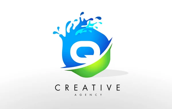 Q Lettre Logo. Blue Green Splash Design vecteur — Image vectorielle