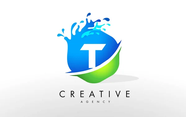 T Lettre Logo. Blue Green Splash Design vecteur — Image vectorielle
