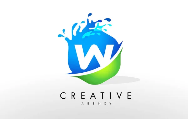 Logo de lettre W. Blue Green Splash Design vecteur — Image vectorielle