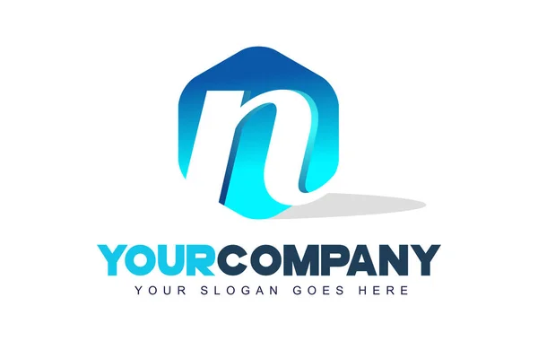 Litera n Logo. Sześciokątny kształt nowoczesny Design — Wektor stockowy