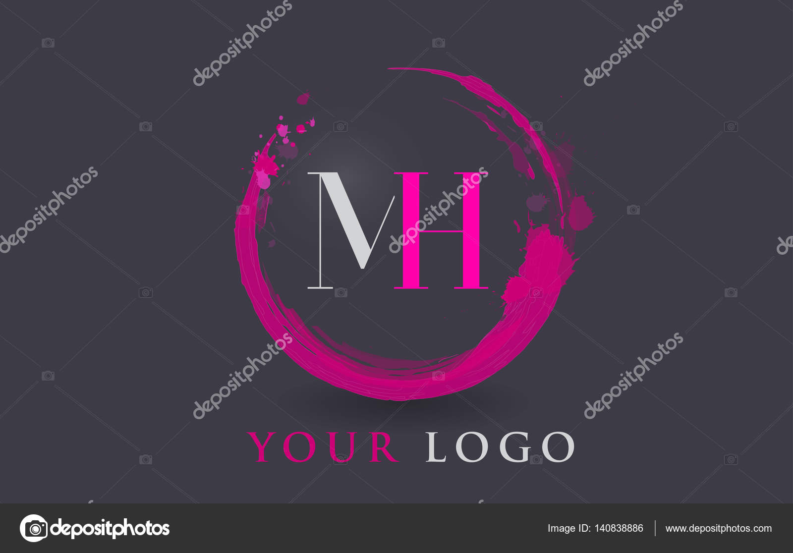 MH Letter Logo Circular Purple Splash Brush Concept. Stock Vector Image ...