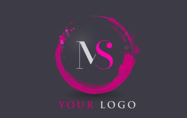 MS mektup Logo dairesel mor Splash fırça kavramı.