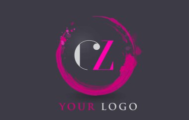 CZ mektup Logo dairesel mor Splash fırça kavramı.