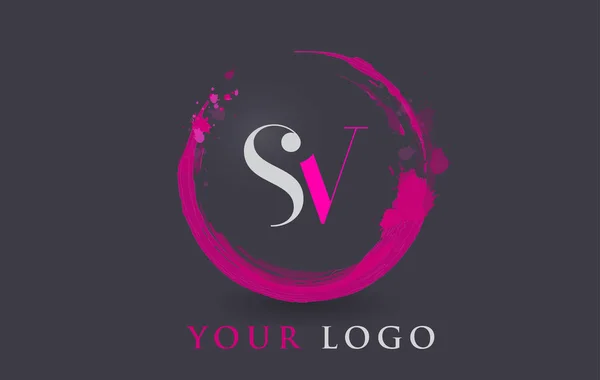 SV Letter Logo Circular Purple Splash Brush Concept. — Stock Vector