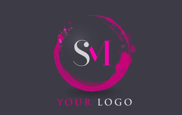 SM brief Logo circulaire paarse Splash borstel Concept. — Stockvector