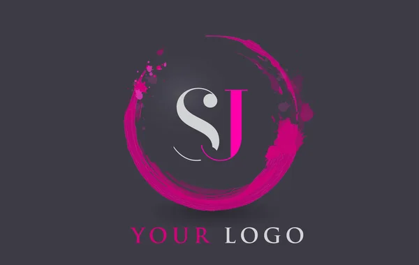 SJ brief Logo circulaire paarse Splash borstel Concept. — Stockvector