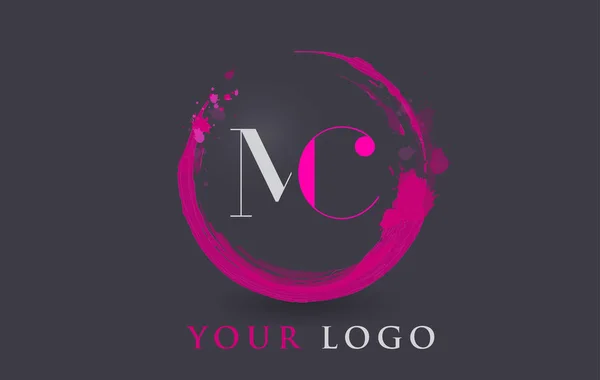 MC Letter Logo Circular Purple Splash Brush Concept. — Stock Vector