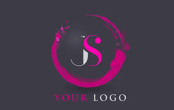 JS Letter Logo Circular Purple Splash Brush Concept. — Stock Vector