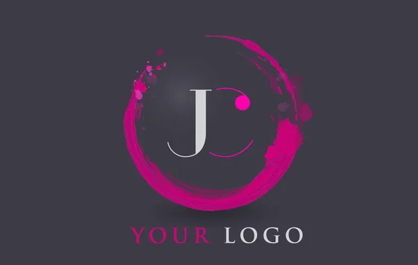 JC Lettera Logo circolare viola Splash Brush Concept . — Vettoriale Stock