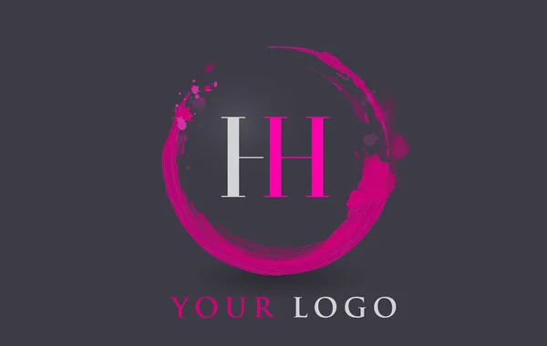 Hh Brief Logo kreisförmig lila Spritzpinsel Konzept. — Stockvektor