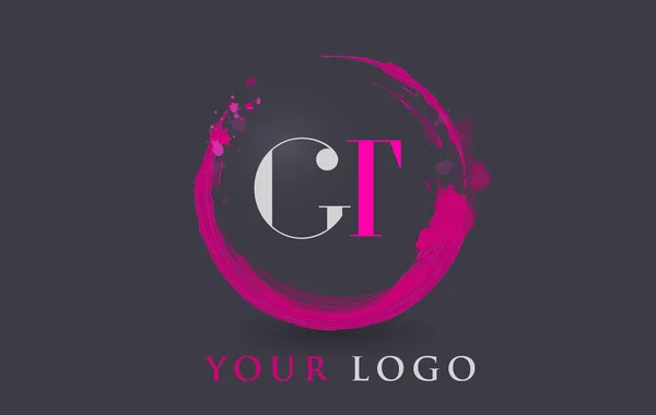 GT Letter Logo circolare viola Splash Brush Concept . — Vettoriale Stock