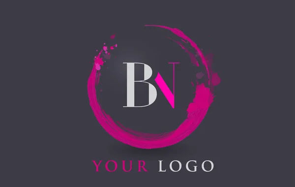 BN Lettera Logo circolare viola Splash Brush Concept . — Vettoriale Stock