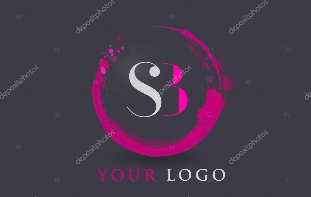 SB Circular Letter Brush Logo. Pink Brush with Splash Concept Design.