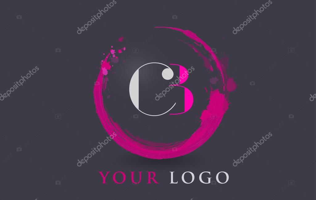CB Circular Letter Brush Logo. Pink Brush with Splash Concept Design.