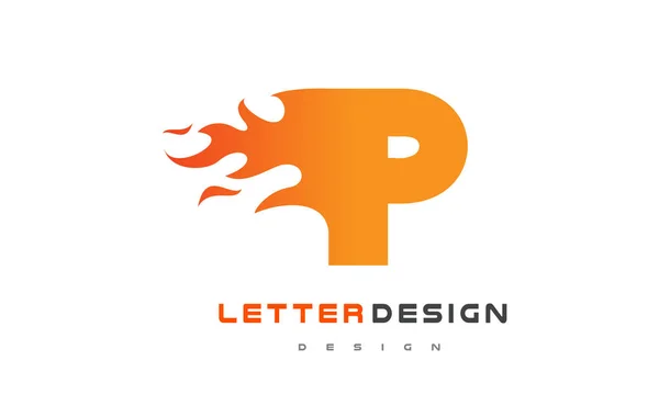 P Carta Flame Logo Design. Conceito de letras do logotipo de fogo . — Vetor de Stock