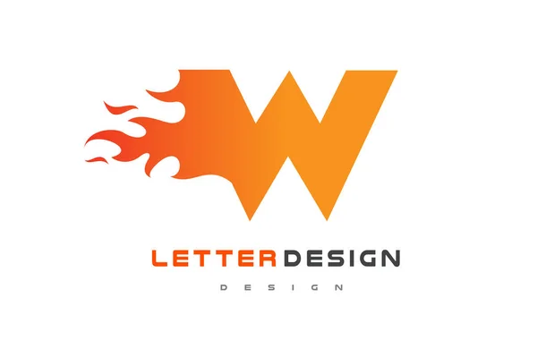 W harfi alev Logo tasarımı. Yangın Logo yazı kavramı. — Stok Vektör