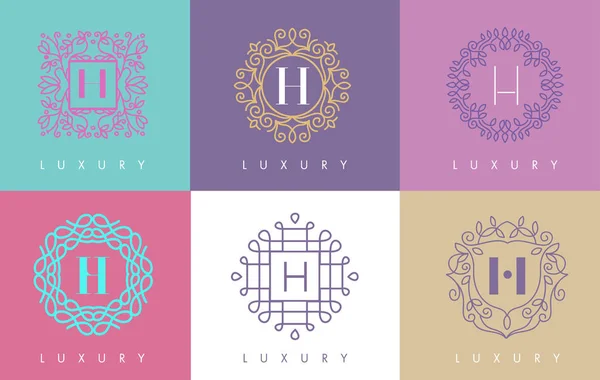 H Carta Pastel Floral Monograma Líneas Logo Diseño . — Archivo Imágenes Vectoriales