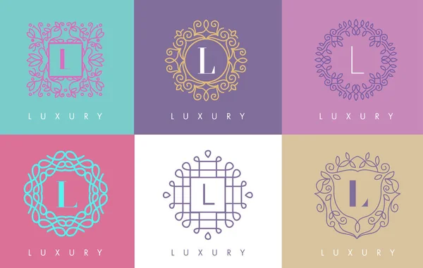 L Carta Pastel Floral Monograma Linhas Logo Design . — Vetor de Stock