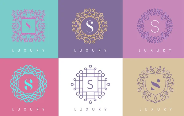 Projektowanie Logo S list pastelowych Monogram kwiatowy linie. — Wektor stockowy