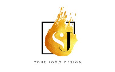 Sj altın harf Logo fırça doku darbeleri boyalı.
