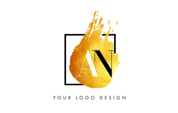 AN Gold Letter Logo Painted Brush Texture Strokes. — Stock Vector