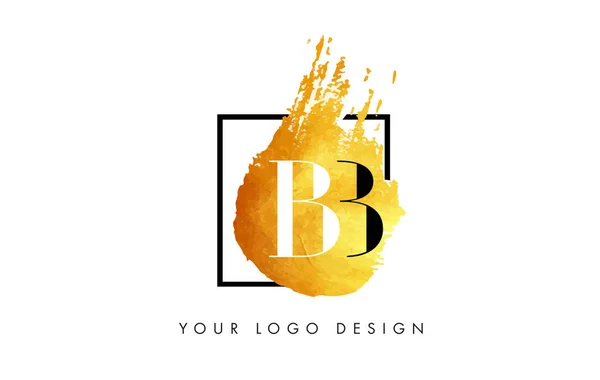 BB Oro Letra Logo Pincel Pintado Textura Golpes . — Vector de stock